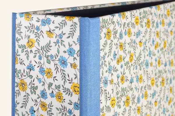 blue yellow folder with linen edges, handmade